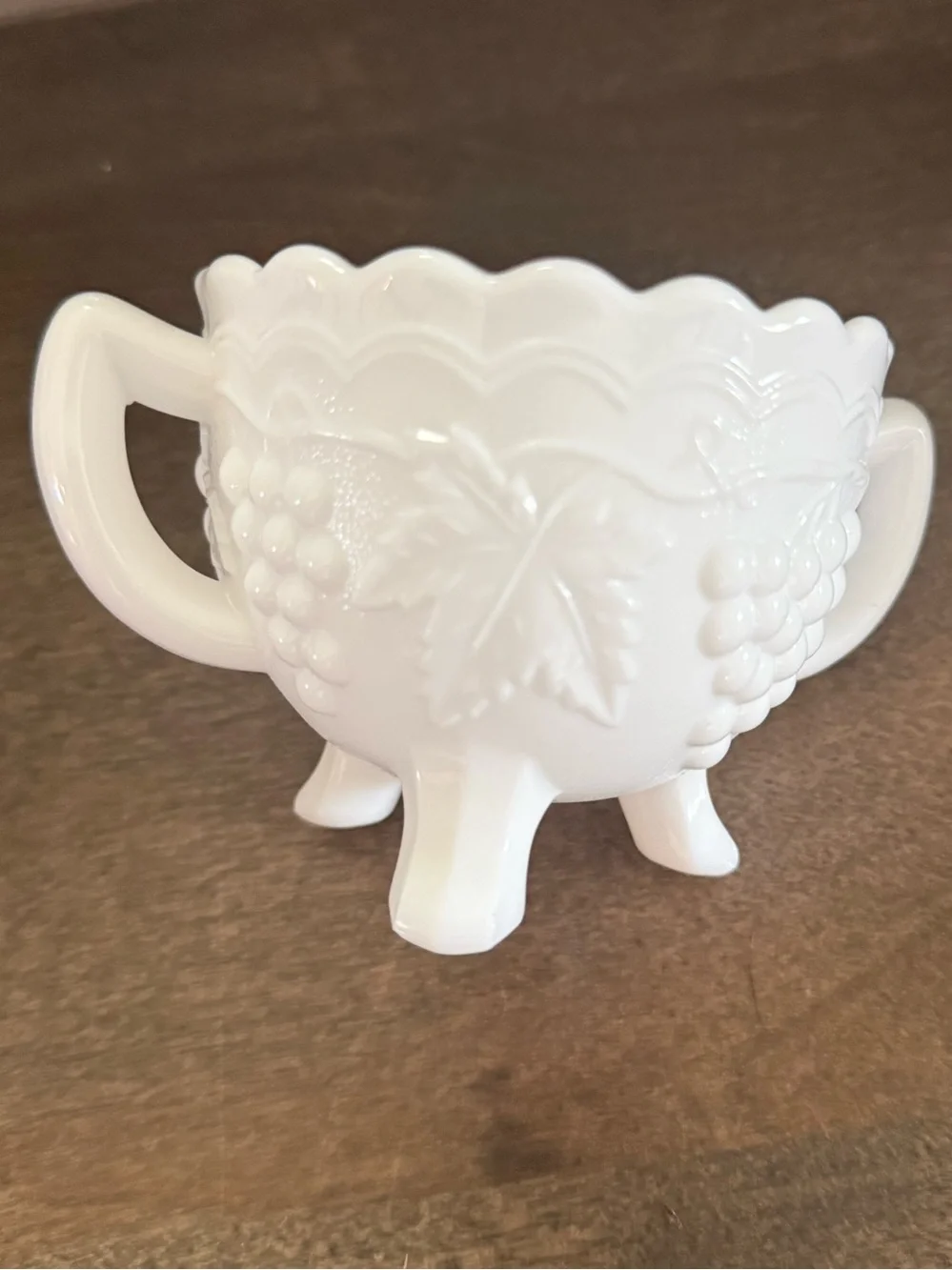 Vintage Imperial Glass Satin Grapes Milk Glass Sugar and Creamer Set